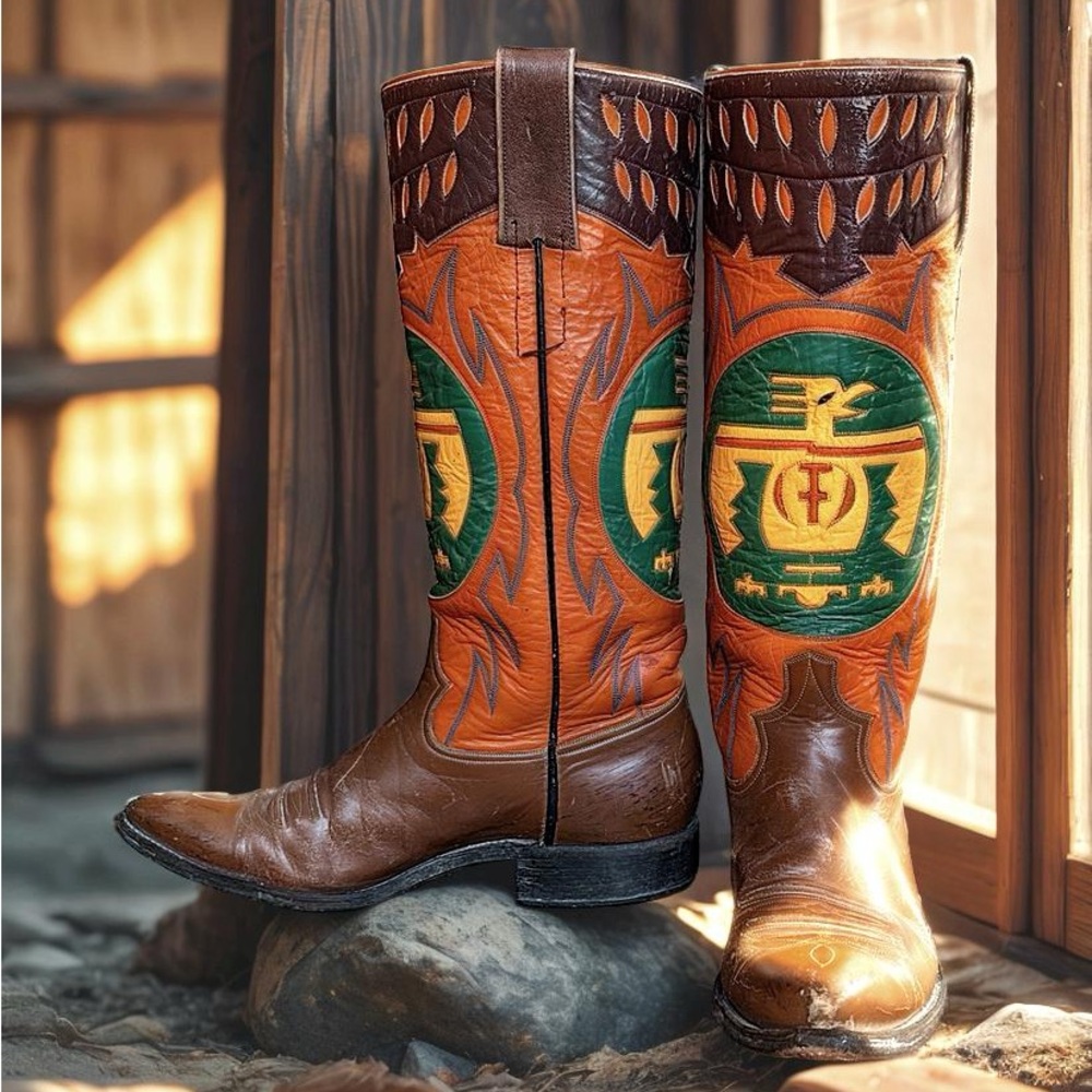 Men’s Size 9.5 D - 1950’s Cowboy Western Stovepipe Inlay Boots